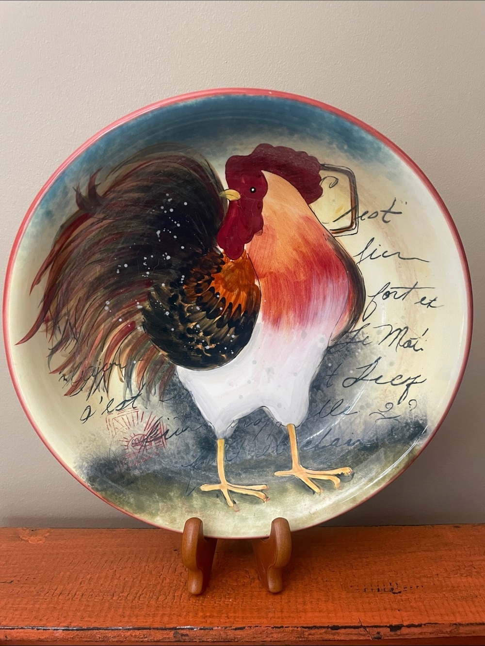 Hand-Painted Rooster certified le rooster pasta bowl